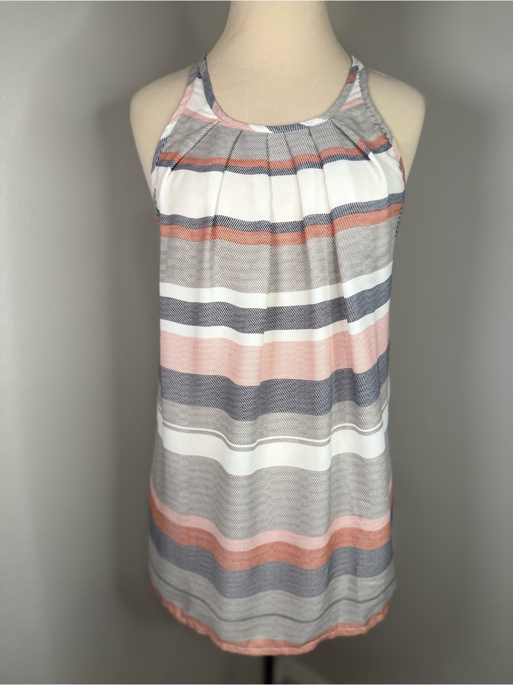 Willi Smith Striped Halter Tank in Pink, Gray & White